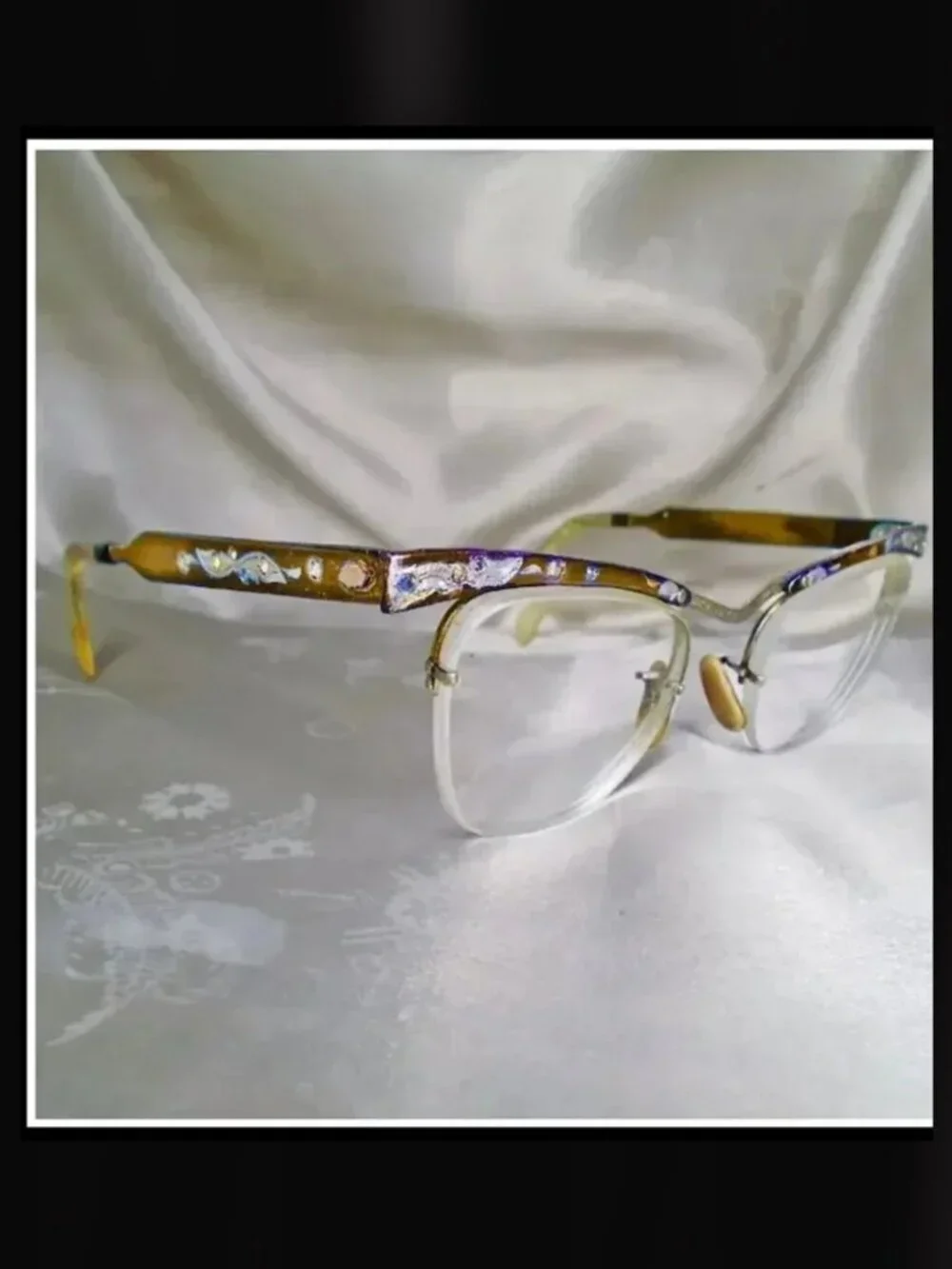 Vintage Cat Eye Glasses With Rhinestones 40s Retro Eyeglasses - Picture 6 of 10